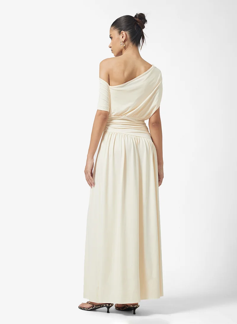 Ginger Draped Drop Waist Dress with Pleats