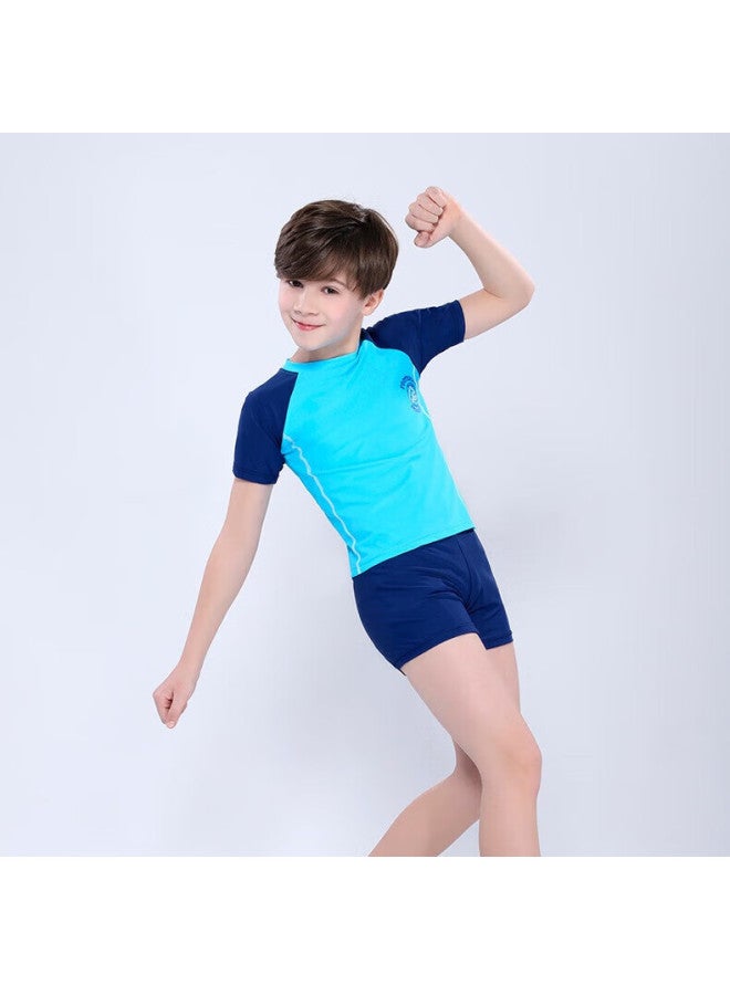 Yuke Children's Swimwear, Boys' Two-piece Set, For Older Kids, Includes Cooling Towel, Small Water Gun, Storage Bag, Blue, XL - Image 3