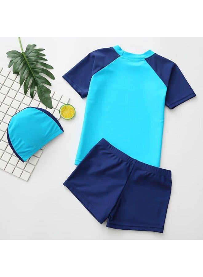 Yuke Children's Swimwear, Boys' Two-piece Set, For Older Kids, Includes Cooling Towel, Small Water Gun, Storage Bag, Blue, XL - Image 2