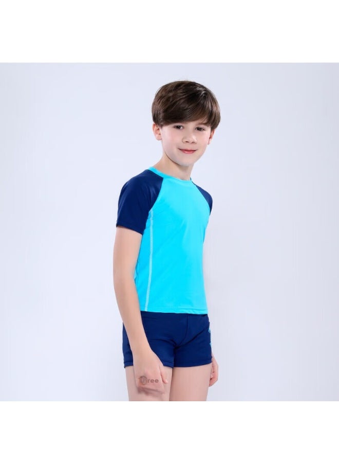 Yuke Children's Swimwear, Boys' Two-piece Set, For Older Kids, Includes Cooling Towel, Small Water Gun, Storage Bag, Blue, XL - Image 4