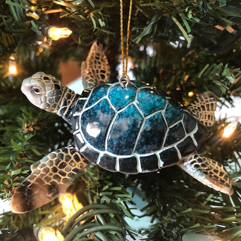 رينجورا زخرفة سلحفاة البحر الأزرق - زخارف عيد الميلاد 2023 - ديكورات شاطئية ديكور الشاطئ ، زخارف شجرة عيد الميلاد - حلي مخزن مثالي في عبوات قابلة للهدية بواسطة Rengra - Image 3