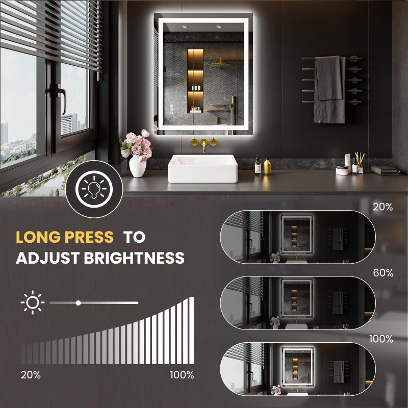 LOAAO 20X28 LED Bathroom Mirror with Lights, Anti-Fog, Dimmable, Backlit + Front Lit, Lighted Bathroom Vanity Mirror for Wall, Memory Function, Tempered Glass, Shatter-Proof, ETL Listed - Image 4
