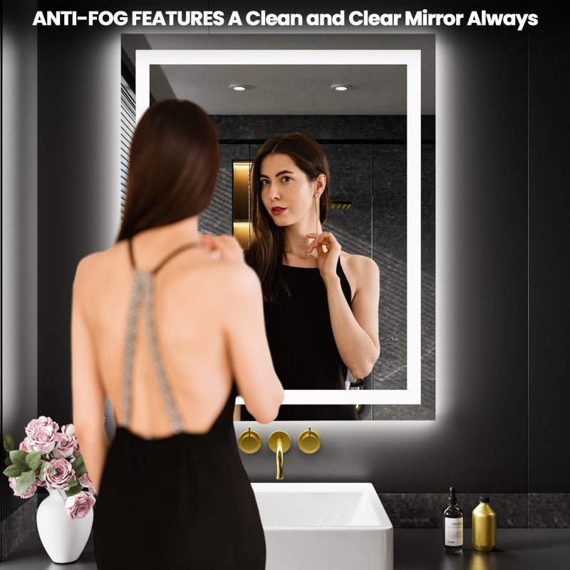 LOAAO 20X28 LED Bathroom Mirror with Lights, Anti-Fog, Dimmable, Backlit + Front Lit, Lighted Bathroom Vanity Mirror for Wall, Memory Function, Tempered Glass, Shatter-Proof, ETL Listed - Image 3