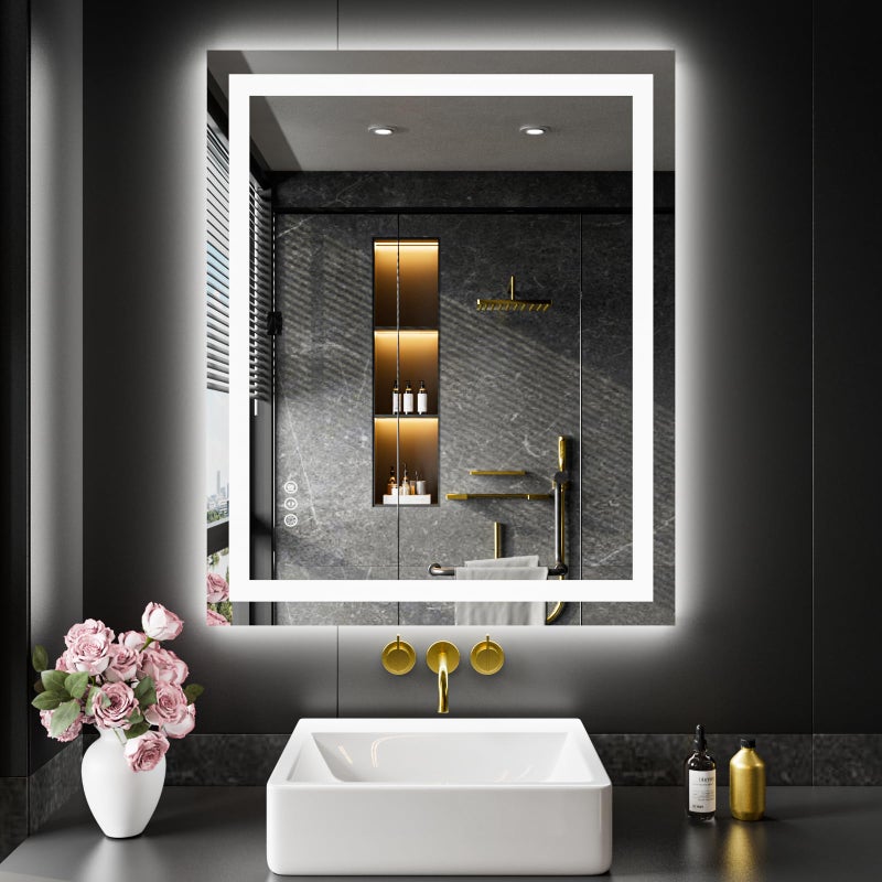 LOAAO 20X28 LED Bathroom Mirror with Lights, Anti-Fog, Dimmable, Backlit + Front Lit, Lighted Bathroom Vanity Mirror for Wall, Memory Function, Tempered Glass, Shatter-Proof, ETL Listed - Image 1