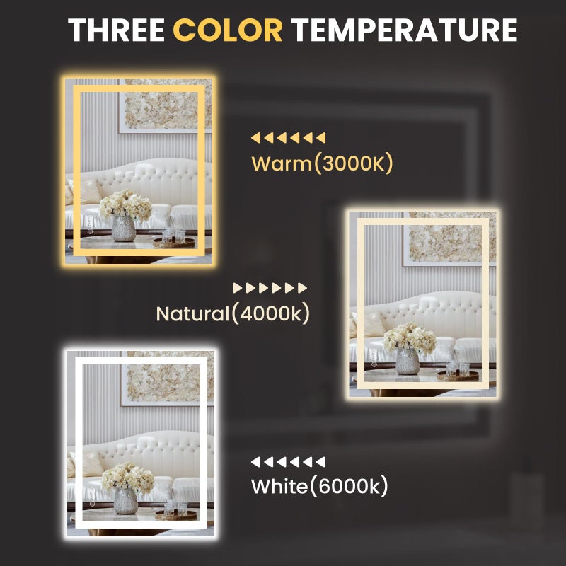LOAAO 20X28 LED Bathroom Mirror with Lights, Anti-Fog, Dimmable, Backlit + Front Lit, Lighted Bathroom Vanity Mirror for Wall, Memory Function, Tempered Glass, Shatter-Proof, ETL Listed - Image 5