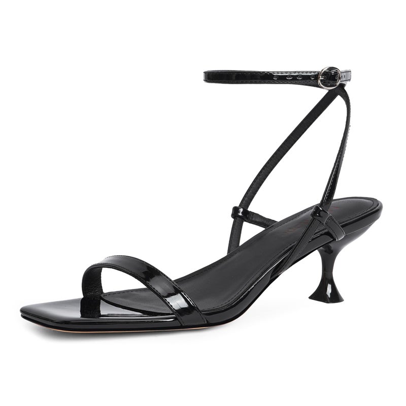 Modatope Black Sandals for Women Strappy Kitten Heels Square Open Toe Black Heeled Sandals Comfortable Low Heels for Women Size 6 - Image 1