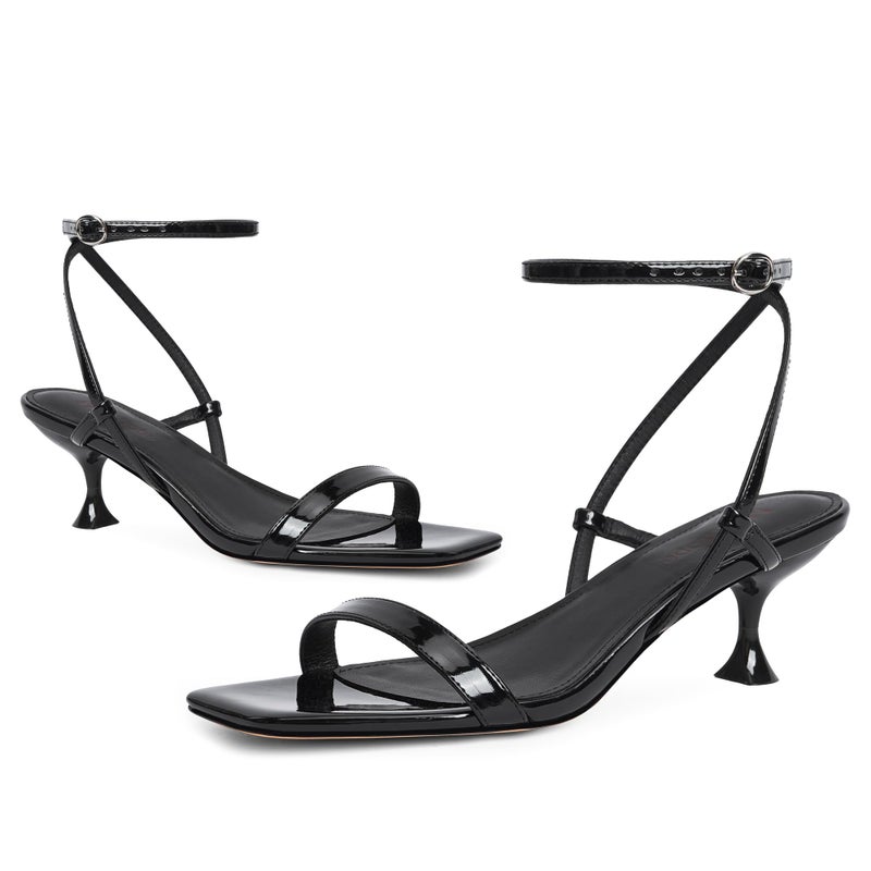 Modatope Black Sandals for Women Strappy Kitten Heels Square Open Toe Black Heeled Sandals Comfortable Low Heels for Women Size 6 - Image 4