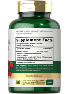 CARLYLE Hawthorn Berry Complex ; 2500Mg ; 120 Capsules ; Extract Powder Pills ; Nongmo & Gluten Free Supplement  - Image 3