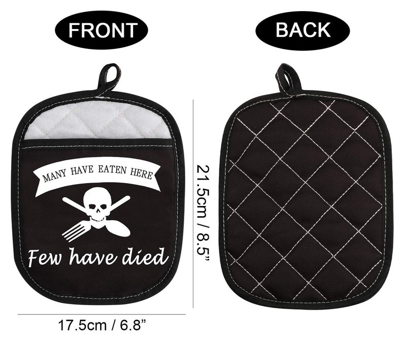 WCGXKO Funny Baking Oven Pads Pot Holder with Pocket for Baker Many Have Eaten Here Few Have Died (Few Have Died) - Image 1