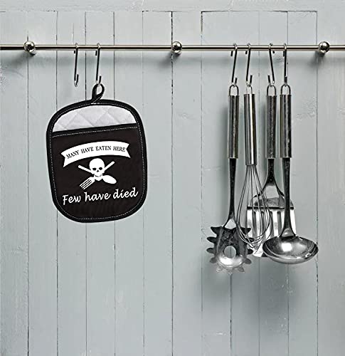 WCGXKO Funny Baking Oven Pads Pot Holder with Pocket for Baker Many Have Eaten Here Few Have Died (Few Have Died) - Image 3