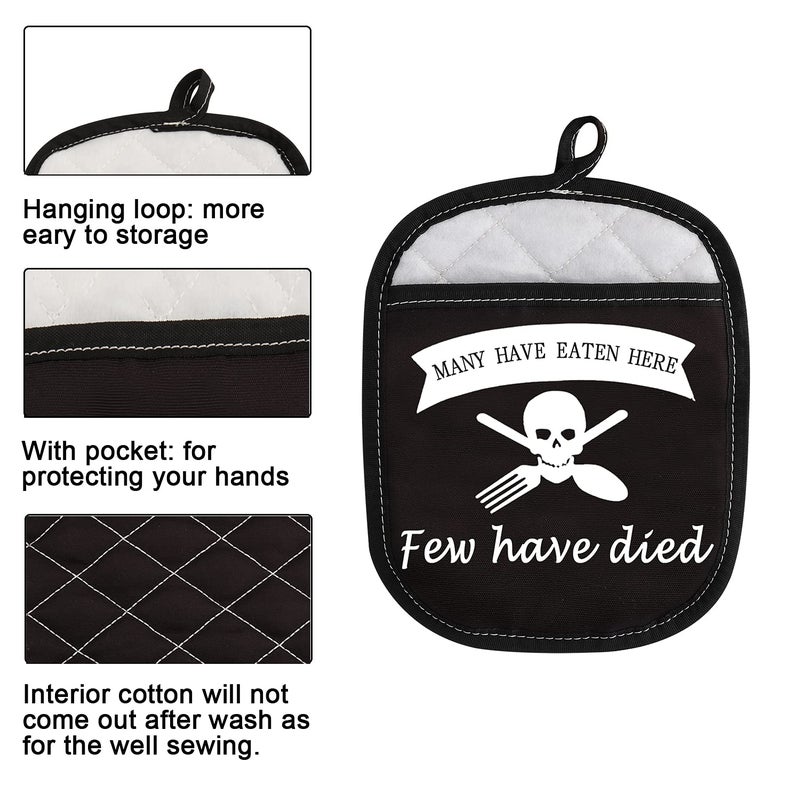 WCGXKO Funny Baking Oven Pads Pot Holder with Pocket for Baker Many Have Eaten Here Few Have Died (Few Have Died) - Image 2