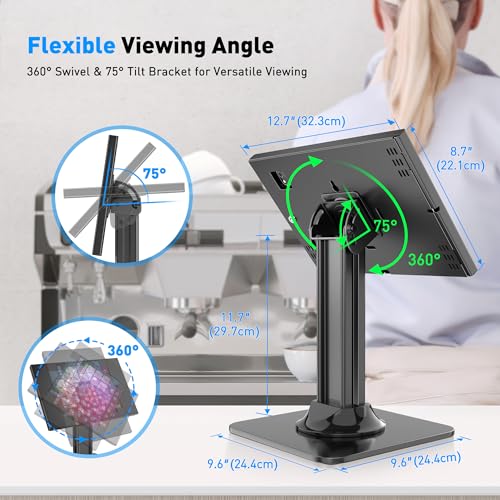 AboveTEK Anti-Theft iPad Kiosk Stand, POS iPad Security Stands, Aluminum Locking Tablet Stand with Heavy Duty Base, 360° Swivel & 75° Tilt, Retail Desk Mount for Business & Commercial Use (Black) - Image 5