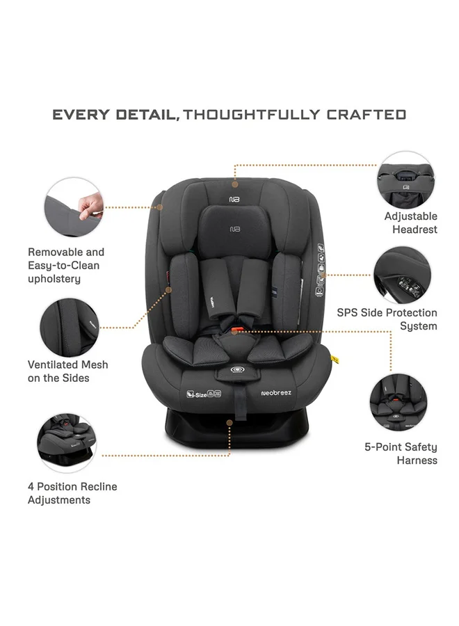 neobreez I-HEPTA All-in-1 Convertible Travel Car Seat for Baby, Toddler Child Girls Boys, i-Size, ECER129, Reclining&Adjustable Memory Foam, Lumbar&Reducing Cushion 0–36kg, 0–12Yrs, Group 0/1/2/3, 5-Point Harness