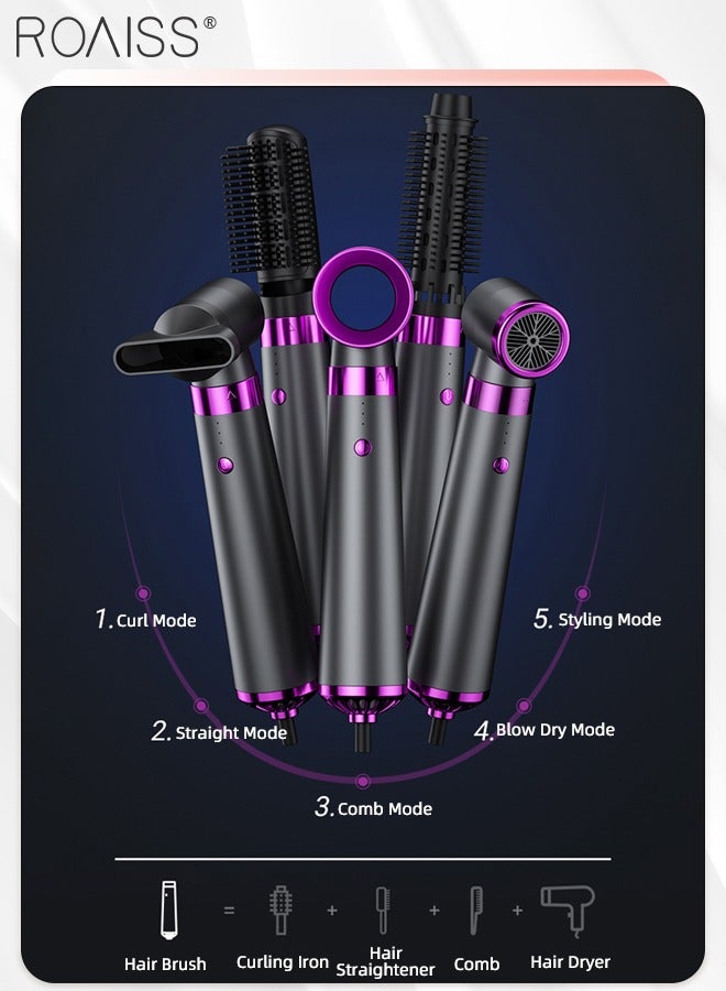 roaiss 5-in-1 Hair Dryer Brush Set, Quick-drying Negative Ion Hair Dryer, Three-speed Adjustment, Noise Reduction Design, Suitable for Styling, Hair Care with Crocodile Clip and Anti-scalding Gloves - Image 2