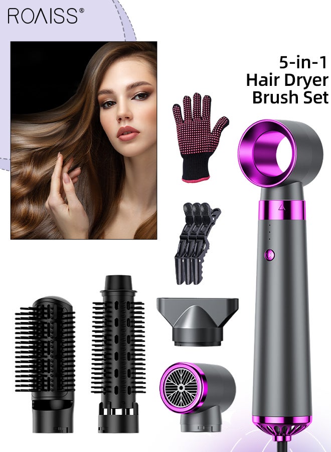 roaiss 5-in-1 Hair Dryer Brush Set, Quick-drying Negative Ion Hair Dryer, Three-speed Adjustment, Noise Reduction Design, Suitable for Styling, Hair Care with Crocodile Clip and Anti-scalding Gloves - Image 1
