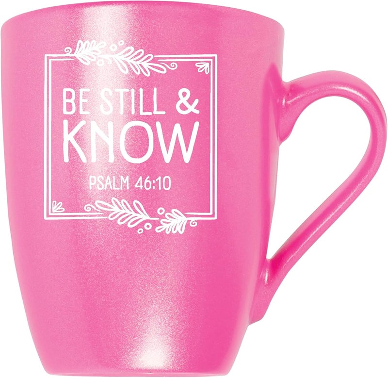 Elanze Designs Elanze Designs Be Still  Know Psalm 4610 Floral Frame Laser Engraved 10 Ounce Glossy Ceramic Classic Coffee Mug Hot Cold Beverage Cup Kitchen Drinkware Metallic Pink - Image 1