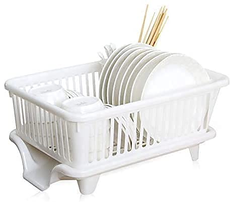 2HEET HEET Kitchen Sink Dish Drainer Drying Rack Chopsticks Spoon Organizer Tray Tableware Holder Basket Dish Drainer Rack with Tray Washing Basket White  - Image 1