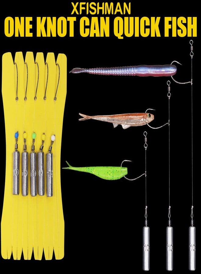 XFISHMAN Drop Shot Rigs for Bass Fishing Ready Rig with Hooks and Sinker Weights (Hook Size 2-Weight 1/4 oz-Qty 5) - Image 3