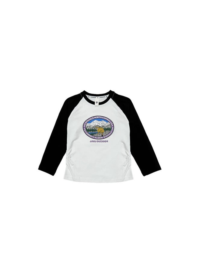 An Gu Yuan Bao Children's Clothing Girls' T-shirt  Spring New Children's Snow Mountain Print Long-sleeve T-shirt Girls' Base Shirt