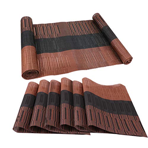 Misuhom Placemats with Table Runner Set Heat Resistant, Non Slip Mats,Crossweave Woven Vinyl Kitchen Tablemats for Dining Table, Parties, Farmhouse, Thanksgiving, Christmas & Gathering(Brown & Black) - Image 1