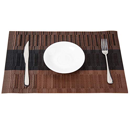 Misuhom Placemats with Table Runner Set Heat Resistant, Non Slip Mats,Crossweave Woven Vinyl Kitchen Tablemats for Dining Table, Parties, Farmhouse, Thanksgiving, Christmas & Gathering(Brown & Black) - Image 5