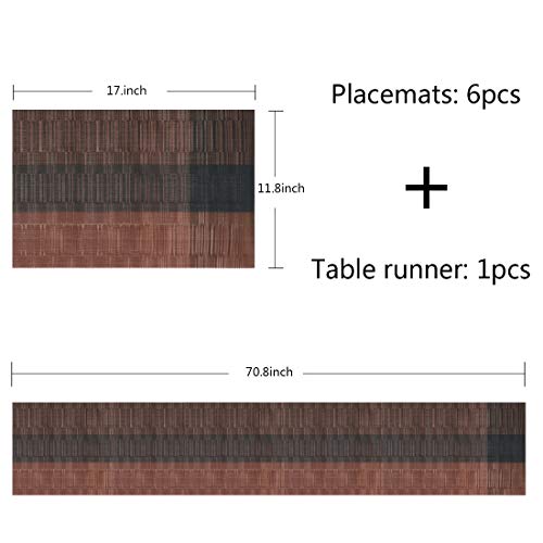 Misuhom Placemats with Table Runner Set Heat Resistant, Non Slip Mats,Crossweave Woven Vinyl Kitchen Tablemats for Dining Table, Parties, Farmhouse, Thanksgiving, Christmas & Gathering(Brown & Black) - Image 3