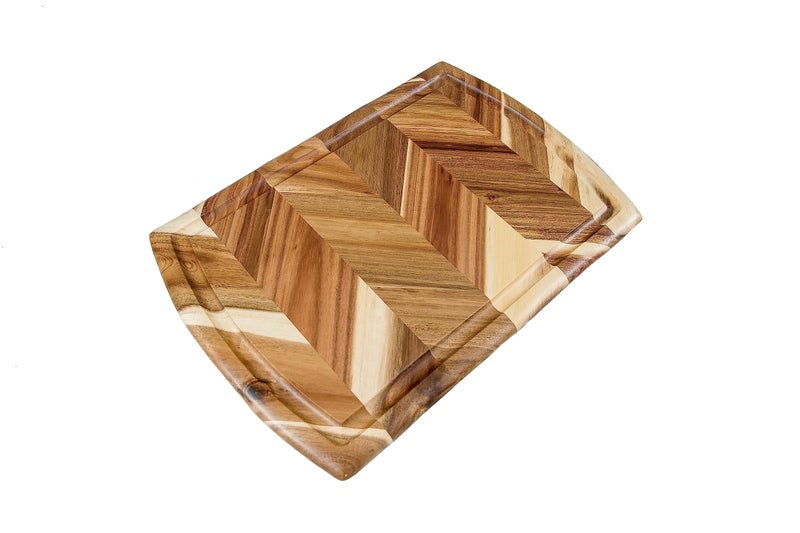 Lipper International Acacia Herringbone Cutting and Serving Board with Juice Well and Inset Handles for Chopping Meats Fruits and Vegetables 18 x 12 x 34 Thick