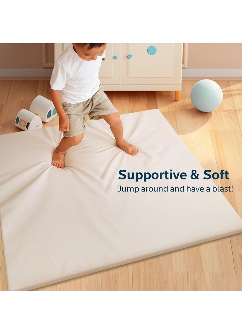 Dr. Pure - Padded Baby Play Mat for Floor: 48x48 Extra Thicker Soft Non Toxic Vegan Leather Infant Playmat for Babies Toddlers Kids Crawling Sit Play - Fits Nicely Into 47x47and 50x50 Playpen Any Playroom - Image 1