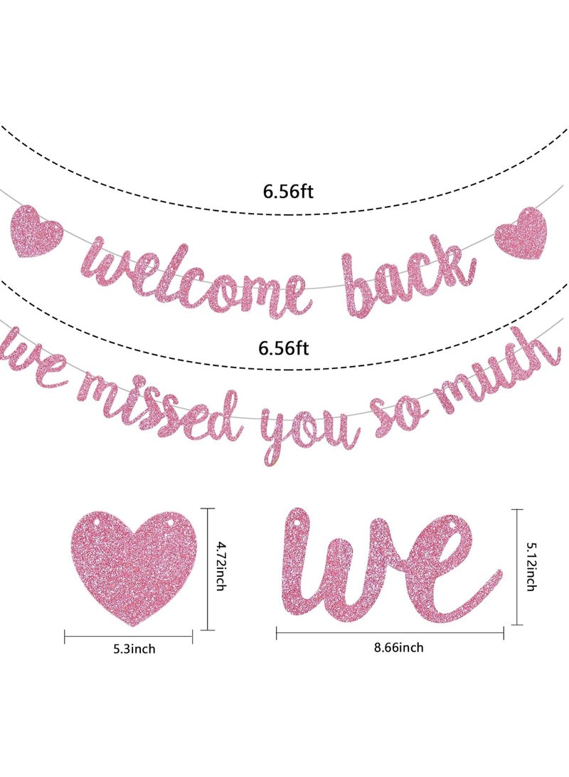Glitter Pink Welcome Back We Missed You So Much Banner,NO DIY,for Welcome Home Celebration Decorations Family Gathering,Back to School Events Military Homecoming Decoration - Image 3