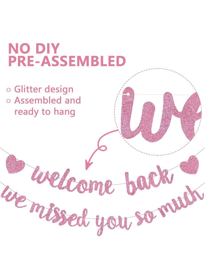 Glitter Pink Welcome Back We Missed You So Much Banner,NO DIY,for Welcome Home Celebration Decorations Family Gathering,Back to School Events Military Homecoming Decoration - Image 5