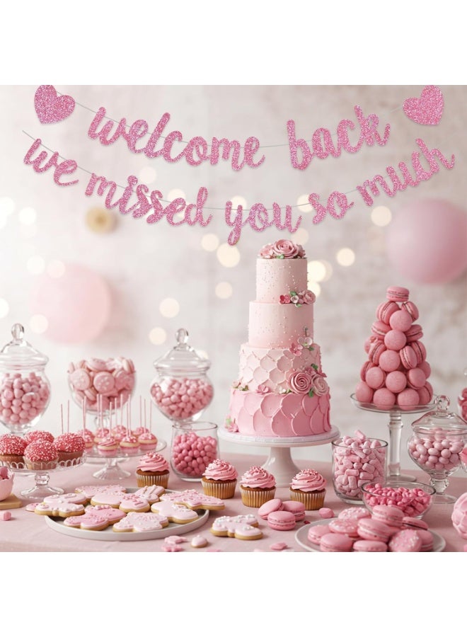 Glitter Pink Welcome Back We Missed You So Much Banner,NO DIY,for Welcome Home Celebration Decorations Family Gathering,Back to School Events Military Homecoming Decoration - Image 2