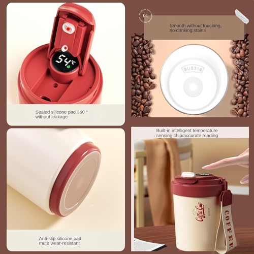 Wosta Smart Insulated Coffee Travel Mug with Touch Screen Digital Temperature Display Travel Flasks, 420 Ml, 316 Stainless Steel Reusable - Leak Proof, Thermal Mug (Vanila) - Image 3