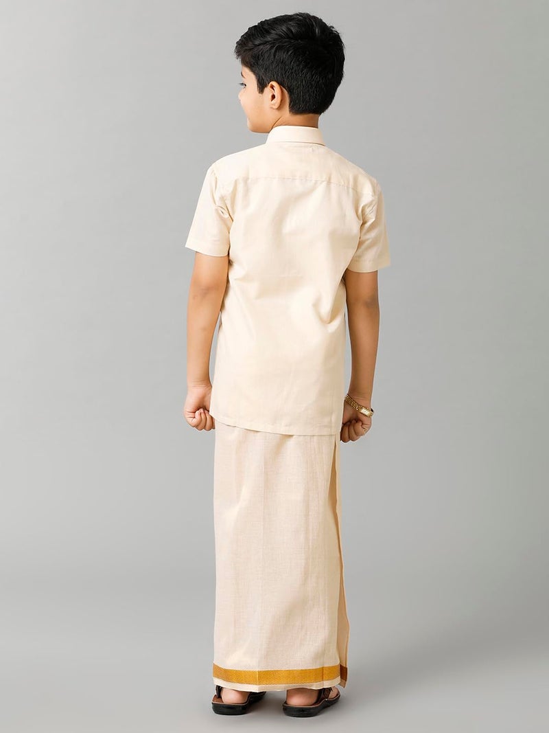 RAMRAJ COTTON رامراج بويز تِشيو جاري هاف سليف شيرت دهوتي سيت سانكالبام جولد(13-14 سنة) - Image 4