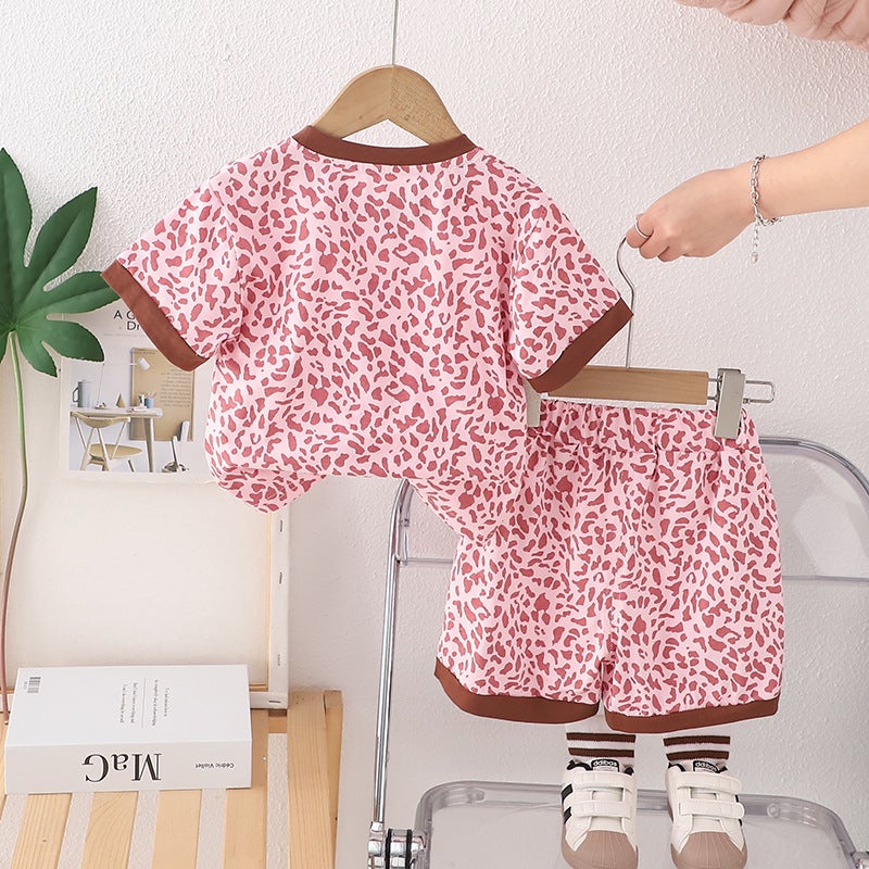 Short Sleeve Suit Children'S Clothing 1-5 Years Old Summer Boys And Girls Leopard Print Casual T-Shirt Two-Piece Fashion - Image 5