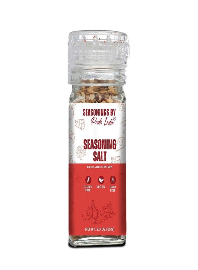 Pride of India Seasoning Salt Grinder 2.3 oz (65 gm) | Garlic Onion Spice Blend in Convenient Countertop Grinder | Spiced Pink Salt for Soup, Stews, Stir Fries | Vegan, Non-Bioengineered, Gluten Free - Image 1