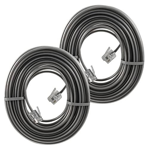 Power Gear Telephone Line Cord, 2 Pack, 25 Feet, Phone Cord, Modular Jack Ends, Works for Phone, Modem or Fax Machine, for Use in Home or Office, Satin, 46068,Gray - Image 1
