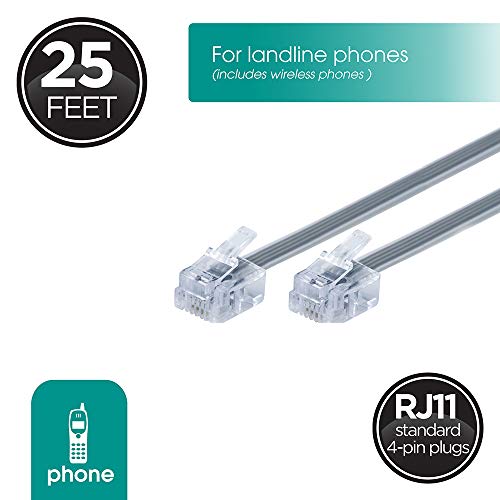 Power Gear Telephone Line Cord, 2 Pack, 25 Feet, Phone Cord, Modular Jack Ends, Works for Phone, Modem or Fax Machine, for Use in Home or Office, Satin, 46068,Gray - Image 3
