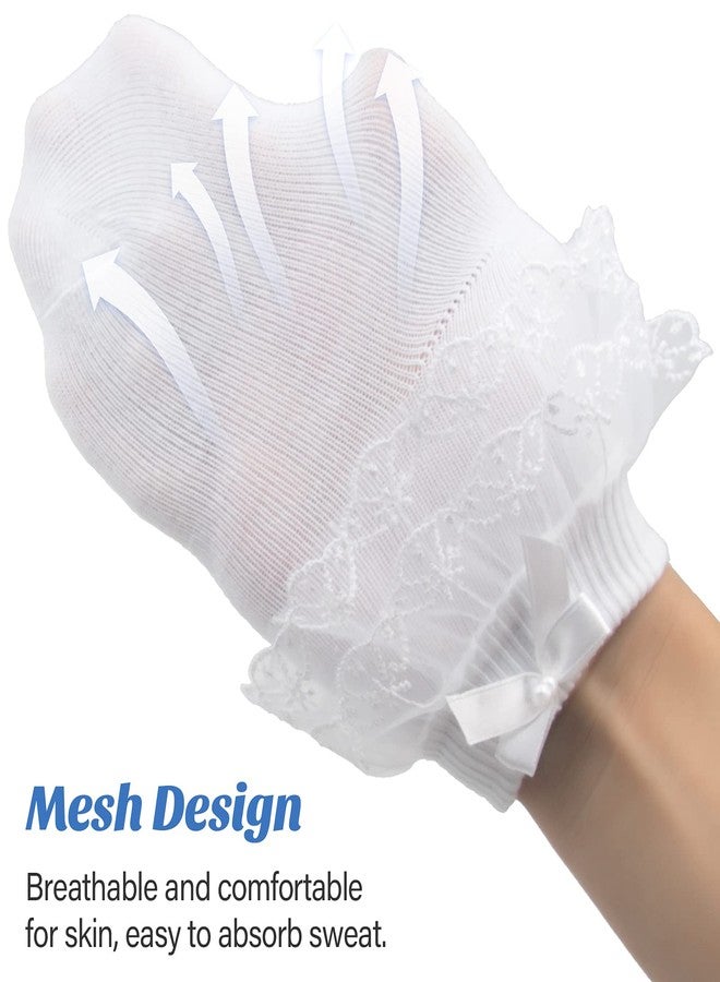 Looching 6 Pairs Toddler Baby Girls Ruffle Lace Trims Socks Princess Dress Bowknot Cotton White Ankle Soft Frily Socks Kids 6-8Years - Image 3