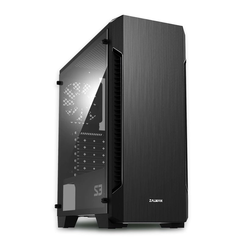 Zalman - S3 - ATX Mid-Tower PC Case - Full Acrylic Side Panel - 3x Case Fan 120mm Pre-Installed, Black - Image 1
