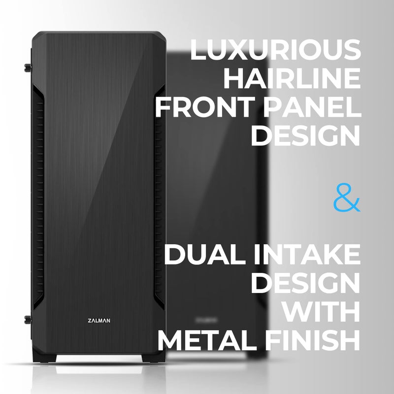 Zalman - S3 - ATX Mid-Tower PC Case - Full Acrylic Side Panel - 3x Case Fan 120mm Pre-Installed, Black - Image 2