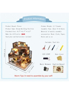 Flever Flever Dollhouse Miniature DIY House Kit Creative Room with Furniture for Romantic Artwork Gift (Dream Building Pavilion)  - Image 2