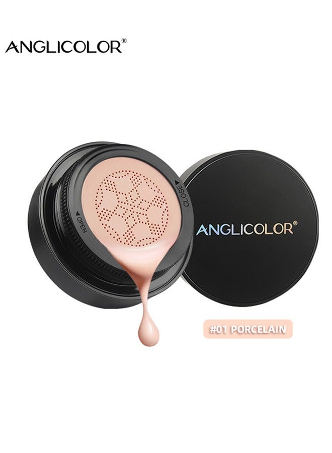 Anglicolor Mushroom Air Cushion CC Cream Concealer Moisturizing Foundation Primer Makeup（#01 PORCELAIN） - Image 1
