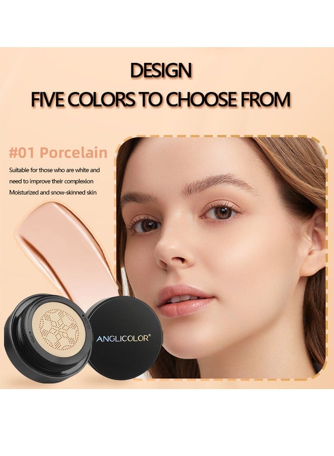 Anglicolor Mushroom Air Cushion CC Cream Concealer Moisturizing Foundation Primer Makeup（#01 PORCELAIN） - Image 2
