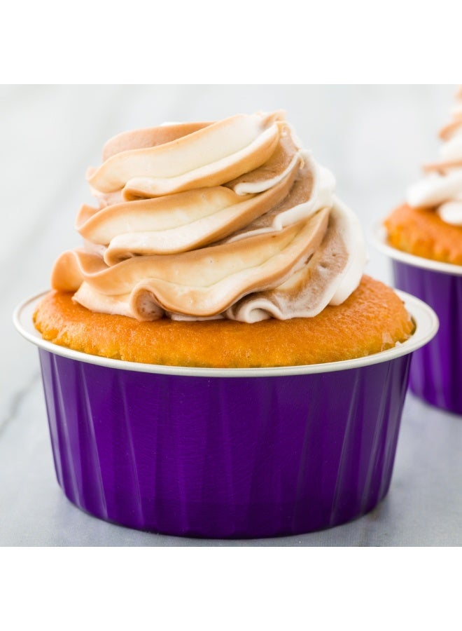 Restaurantware أكواب راميكن disposable سعة 4 أونصات، 100 كوب دائري كريمة بروليه disposable - آمنة للاستخدام في الفرن، لعمل الكب كيك والمافن، أكواب خبز ألومنيوم بنفسجية disposable، آمنة للاستخدام في الفريزر، الأغطية تباع بشكل منفصل - Image 3
