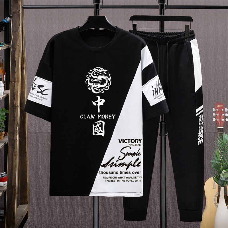 Short-sleeved T-shirt for teenagers boys 12-15 years old junior high school students 13 fashionable handsome sports suit 14 big children summer clothes - Image 1