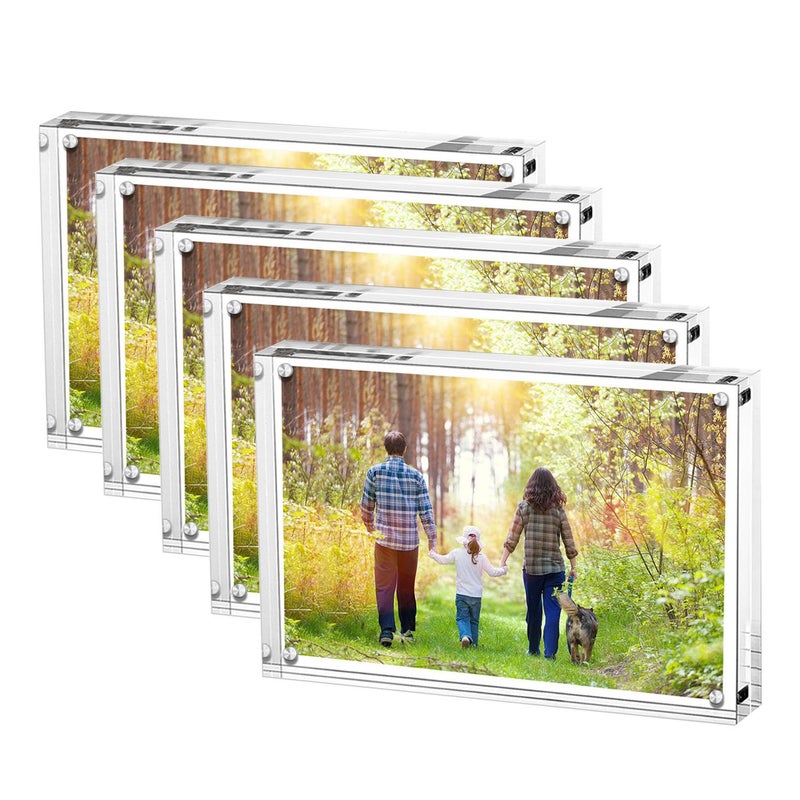 Boxalls Acrylic Photo Frame 9 x 13 cm 35 x 5 inchSet of 5 Double Sided Picture Frame with Magnetic Clear Frameless Desktop Photo Block