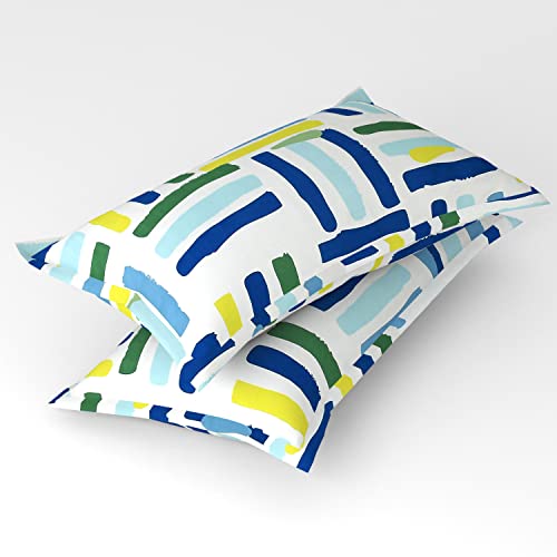 BSB HOME Cotton Pillow Cover/Case Set (2 Pcs) - 18"x28" inches, Blue&Yellow - Image 1