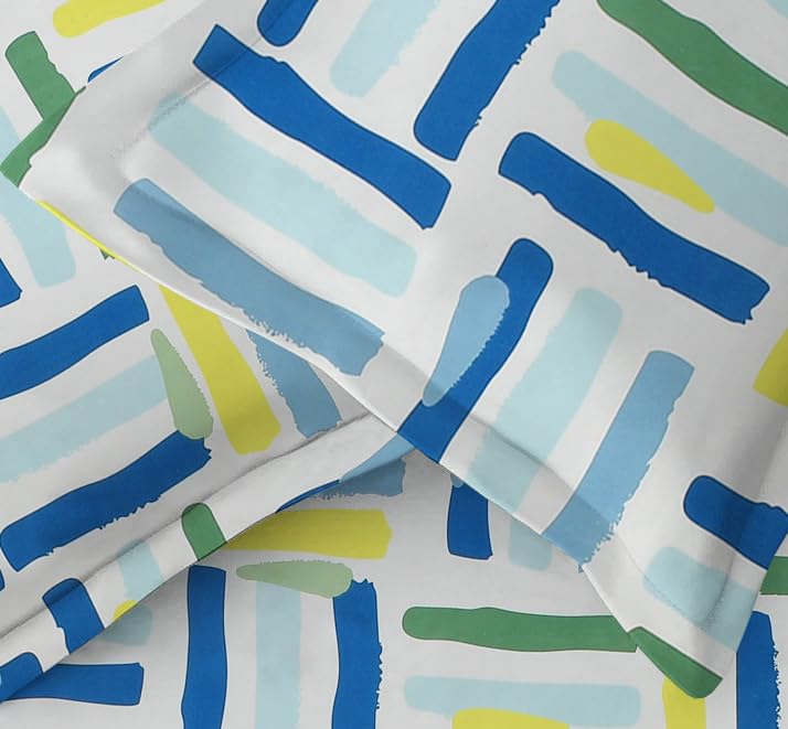 BSB HOME Cotton Pillow Cover/Case Set (2 Pcs) - 18"x28" inches, Blue&Yellow - Image 2