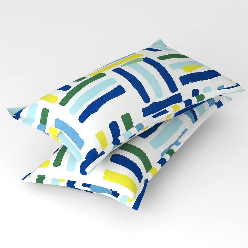 BSB HOME Cotton Pillow Cover/Case Set (2 Pcs) - 18"x28" inches, Blue&Yellow - Image 4