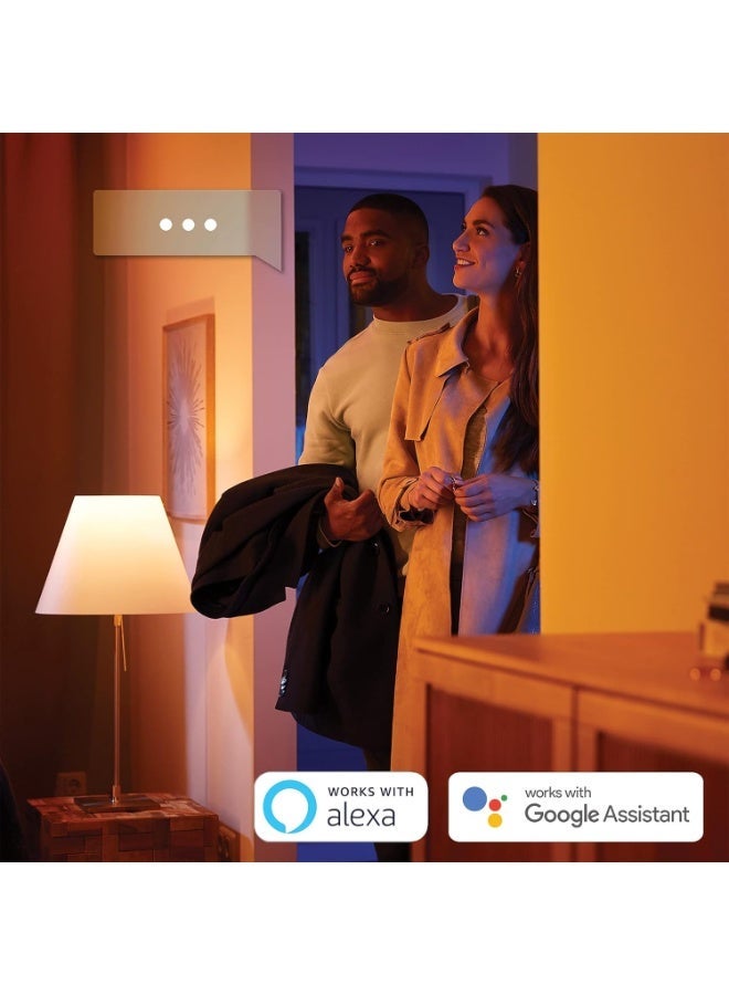 فيليبس هوي لمبات Philips hue الذكية GU10 – عبوة من 3 لمبات ذكية بقدرة 4.3 واط، بإضاءة White & Color Ambiance، تدعم البلوتوث والتحكم الصوتي عبر Amazon Alexa وGoogle Assistant وApple HomeKit، مع 16 مليون لون وإمكانية تعديل السطوع. توفر إضاءة بيضاء دافئة إلى باردة بالإضافة إلى ألوان متعددة لخلق أجواء مختلفة في المنزل. - Image 3